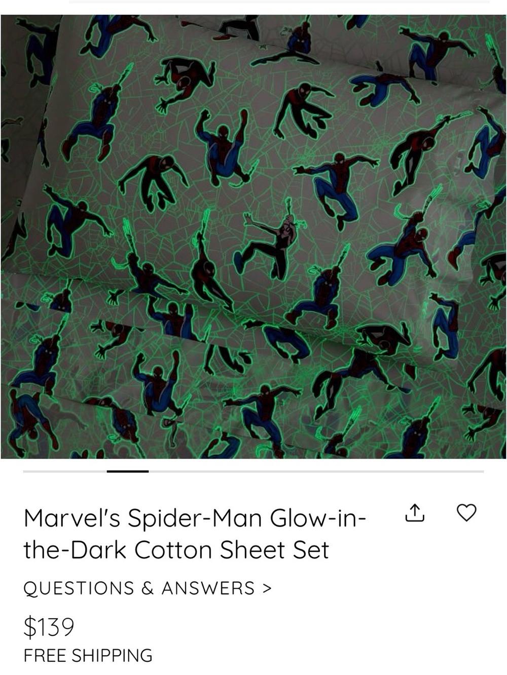 Pottery Barn Kids Glow in the Dark Spider-Man Full bedsheets - Picture 3 of 3